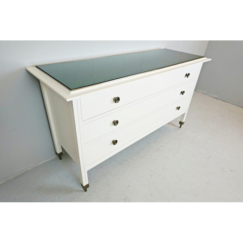 Vintage white chest of drawers by Carlo Di Carli with mirror top