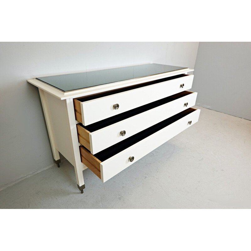 Vintage white chest of drawers by Carlo Di Carli with mirror top