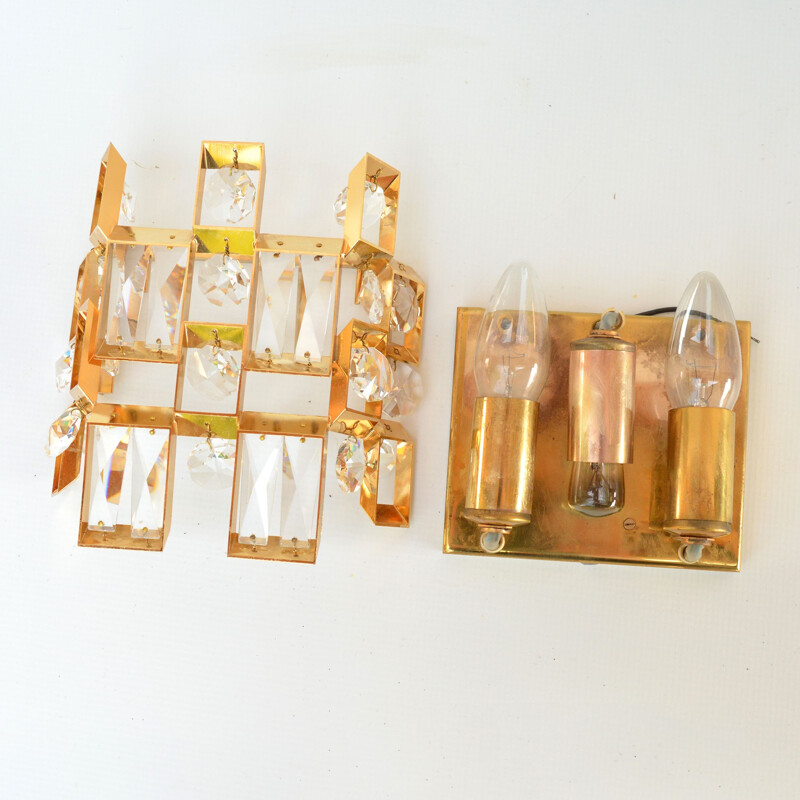 Pair of vintage gold crystal wall sconces by Palwa, Germany 1960