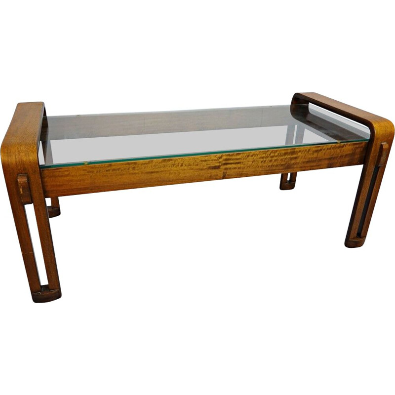 Vintage Coffee Table Curved Wood And Italian Glass