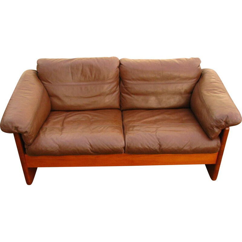 Vintage sofa leather and teak  by M. Larsen 1960