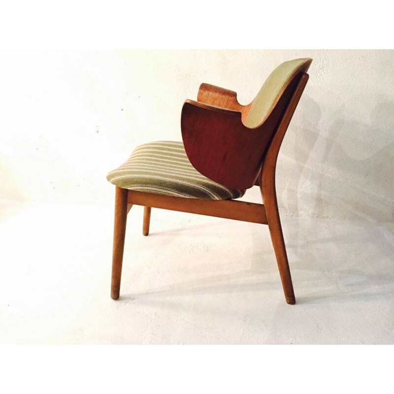 Pair of Scandinavian armchairs in oak and fabric, Hans OLSEN - 1950s