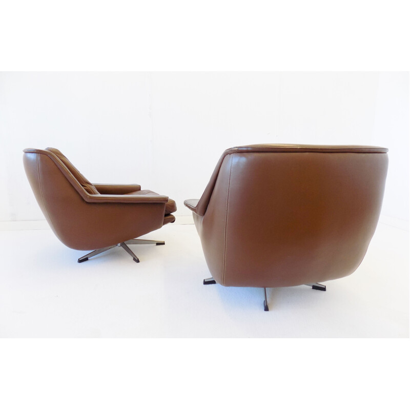 Paire de fauteuils vintage en cuir brun, modèle ESA 802, par Werner Langenfeld