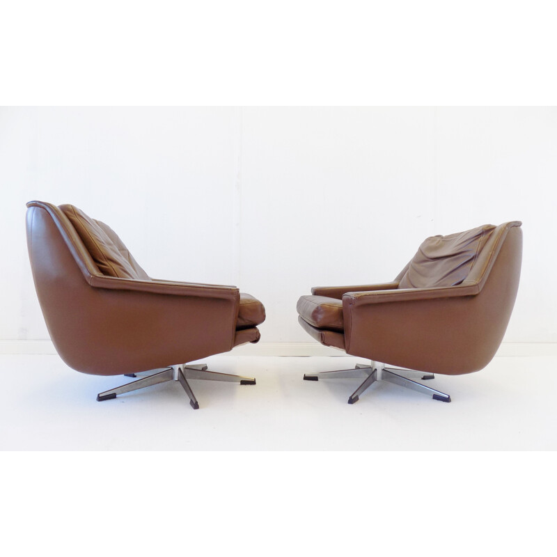 Paire de fauteuils vintage en cuir brun, modèle ESA 802, par Werner Langenfeld