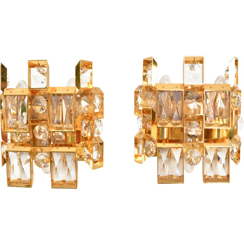 Pair of vintage gold crystal wall sconces by Palwa, Germany 1960