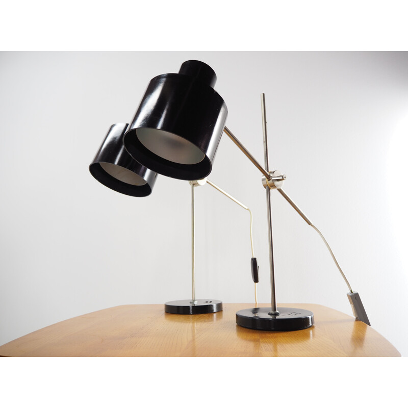 Pair Of vintage Black Bakelite Industrial Table Lamps from Czechoslovakia, 1970s