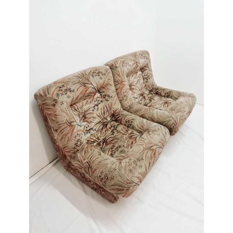 Vintage Italian modular armchairs with floral print 1970