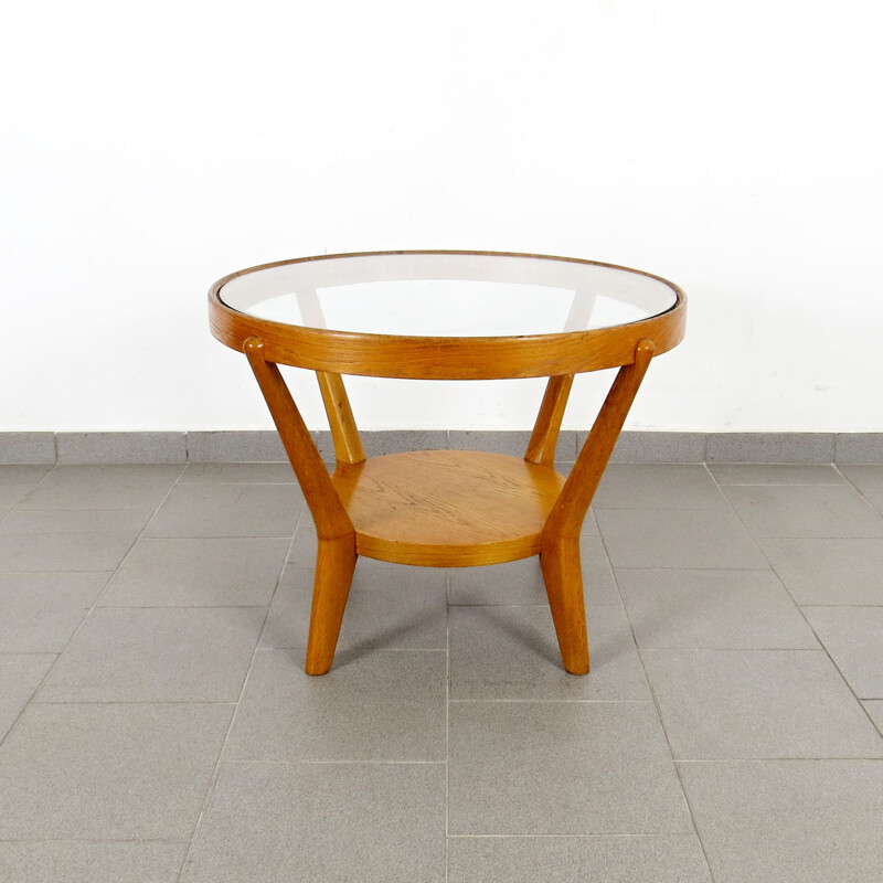 Vintage coffee table in glass and wood 1940