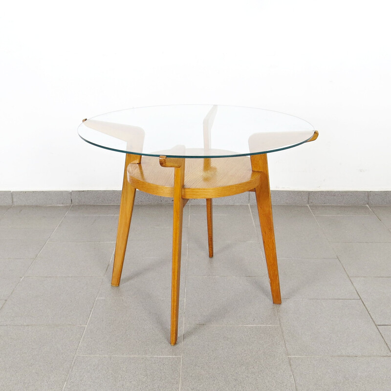 Table basse vintage bois et verre 1960