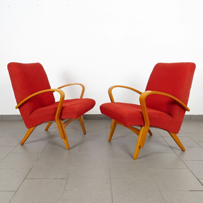 Paire de fauteuils rouges vintage de Frantisek Jirak 1960
