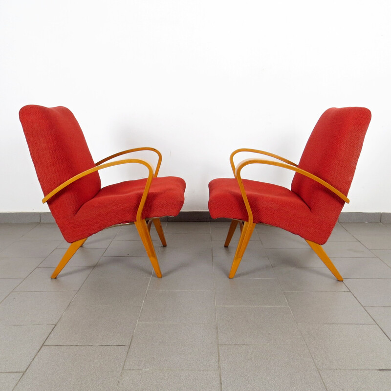 Pair of vintage red armchairs by Frantisek Jirak 1960s