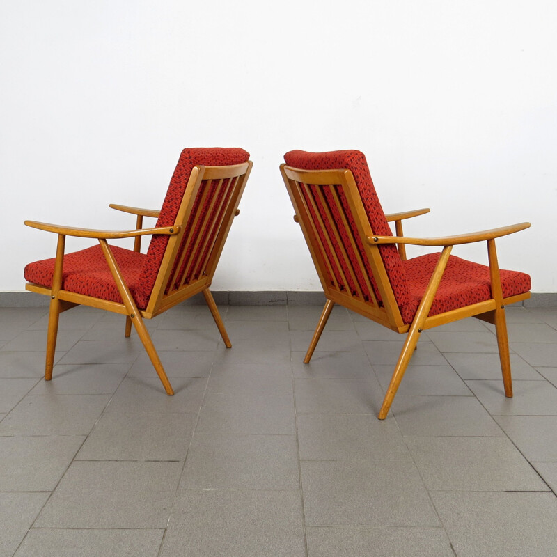 Pair of vintage red armchairs by Ton 1960s