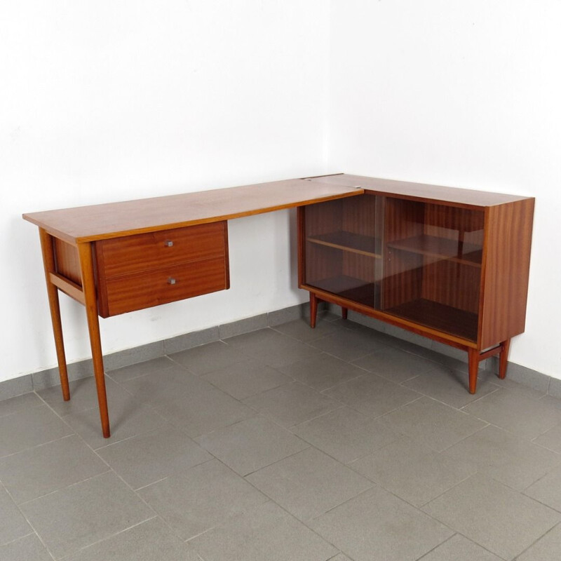 Vintage Writing table with bookshelf Czechoslovakia 1960s