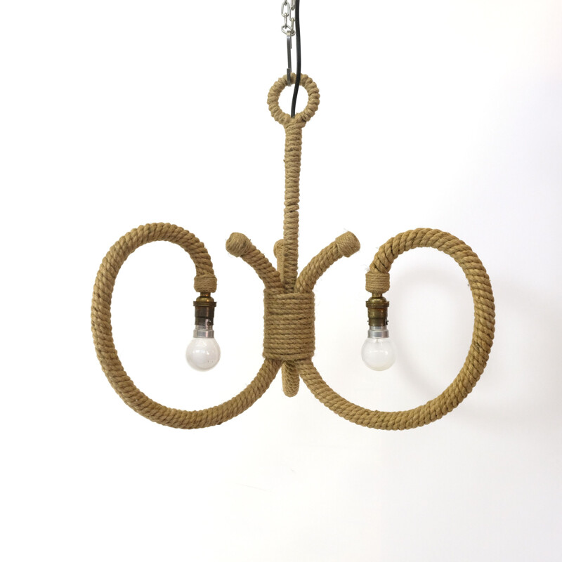 Large vintage chandelier with 3 lights in rope 1960