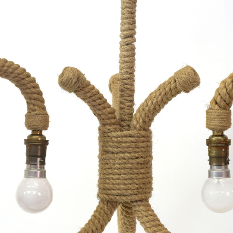 Large vintage chandelier with 3 lights in rope 1960