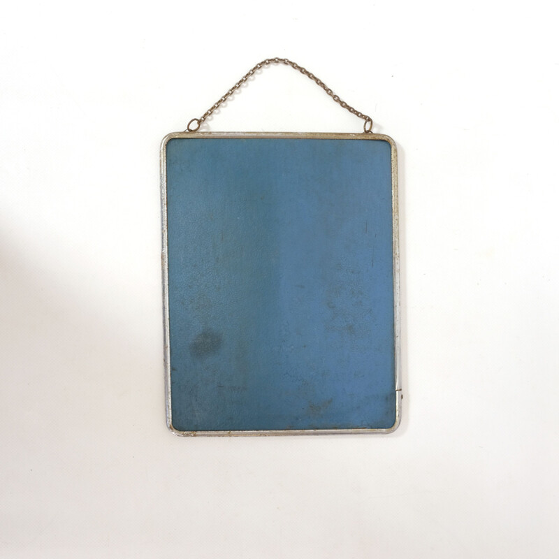 Vintage barber mirror to hang blue