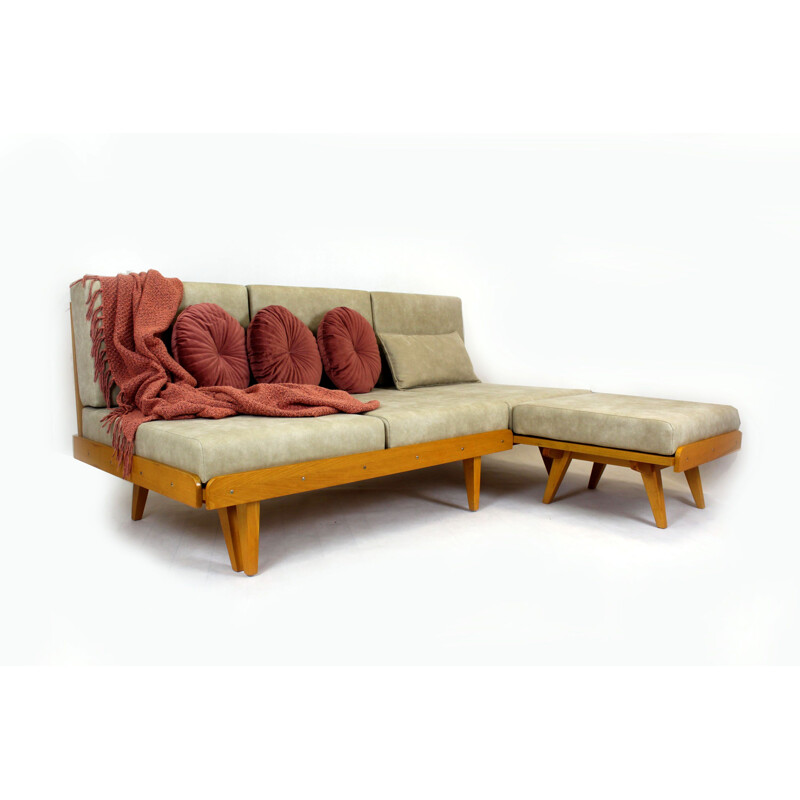 Vintage corner sofa bed with pouf 1960