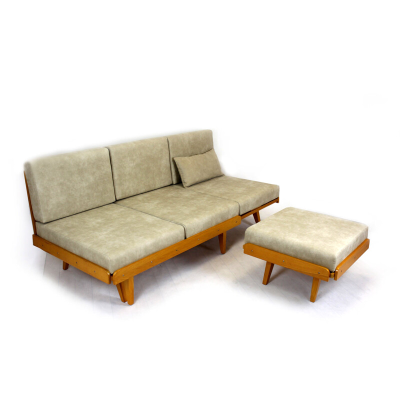 Vintage corner sofa bed with pouf 1960