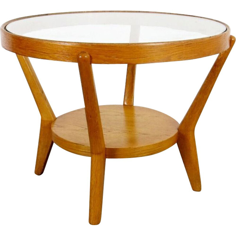 Table basse vintage bois et verre 1940