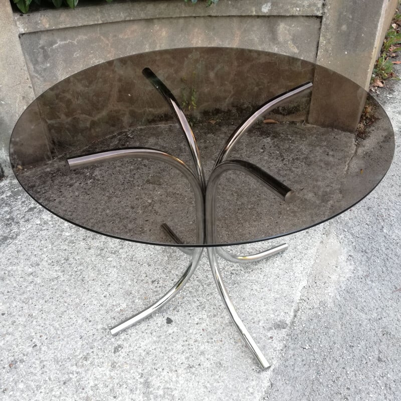 Vintage round smoked glass table 1970