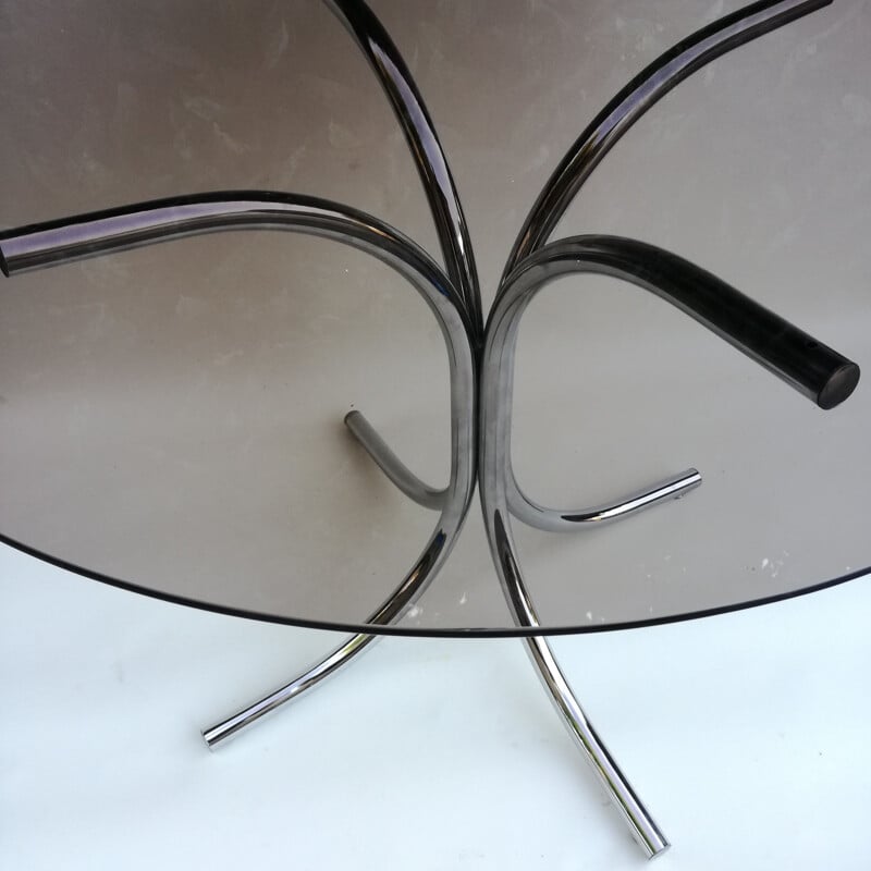 Vintage round smoked glass table 1970
