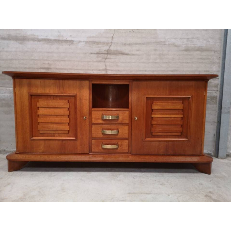 Vintage solid oak art deco highboard Jean Royere Maison Gouffé Paris 1940