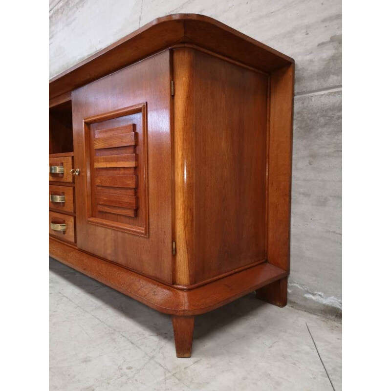 Vintage solid oak art deco highboard Jean Royere Maison Gouffé Paris 1940