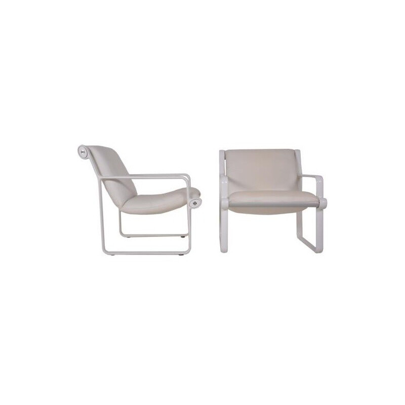 Pair of Knoll armchairs in white leather, B. HANNAH & A. MORRISON - 1970s