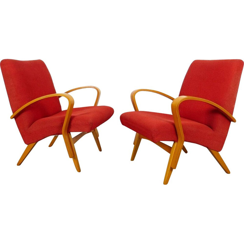 Pair of vintage red armchairs by Frantisek Jirak 1960s