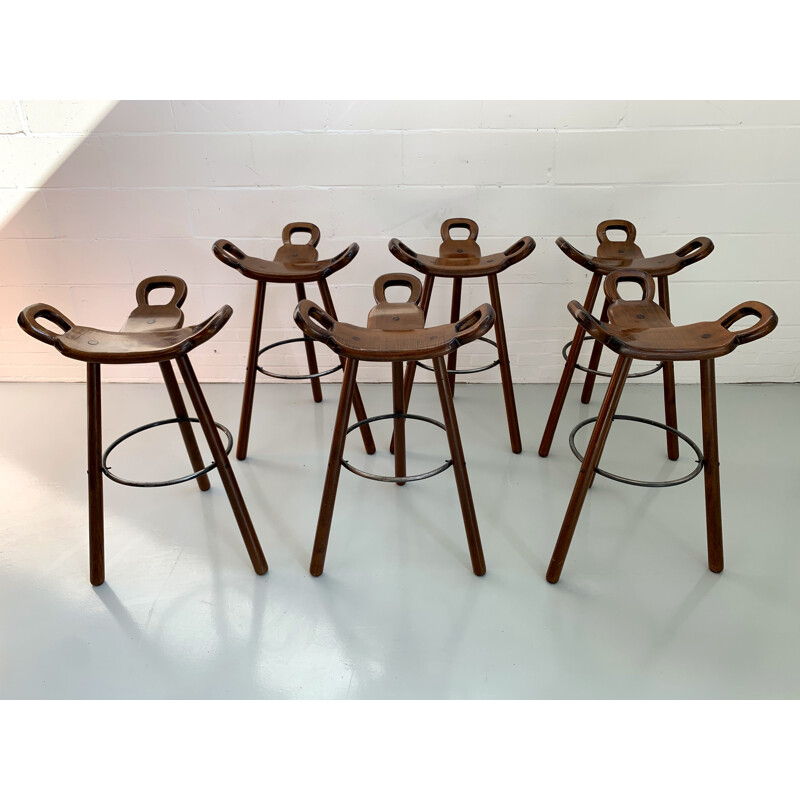 Set of 6 Vintage 'Marbella' Bar Stools Brutalist Spanish 1970