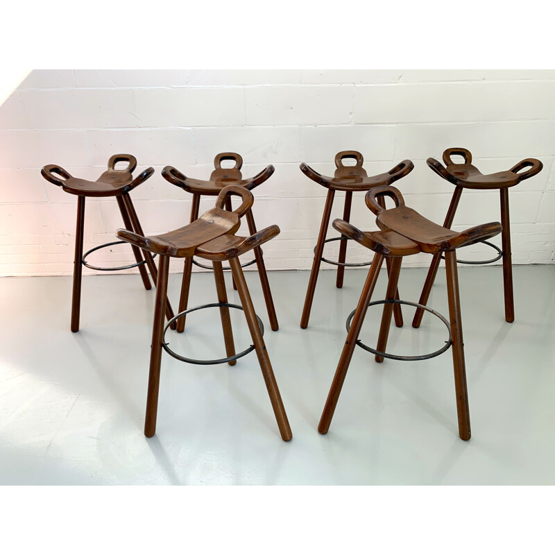 Lot de 6 tabourets de bar Vintage 'Marbella' Brutaliste espagnol 1970