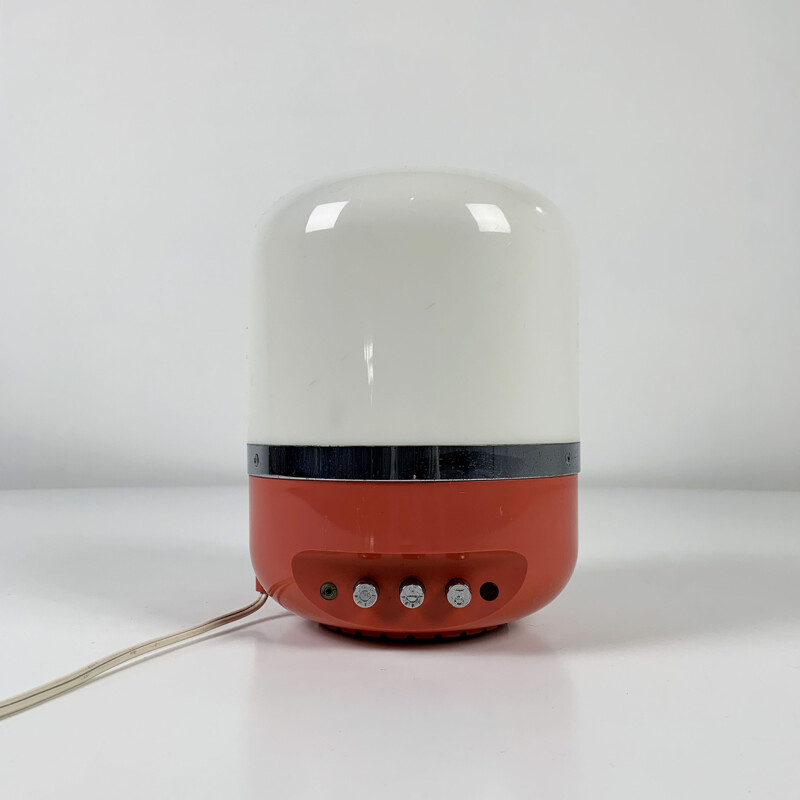 Vintage table lamp and coral AM radio by Adriano Rampoldi for Europhon 1970