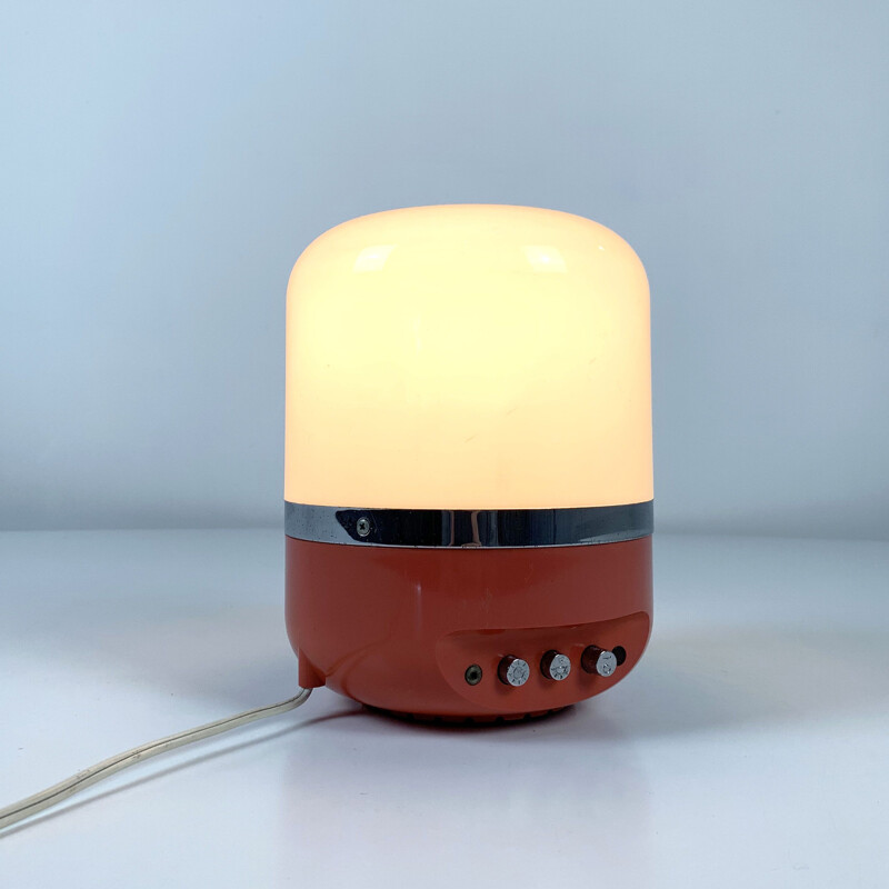 Vintage table lamp and coral AM radio by Adriano Rampoldi for Europhon 1970