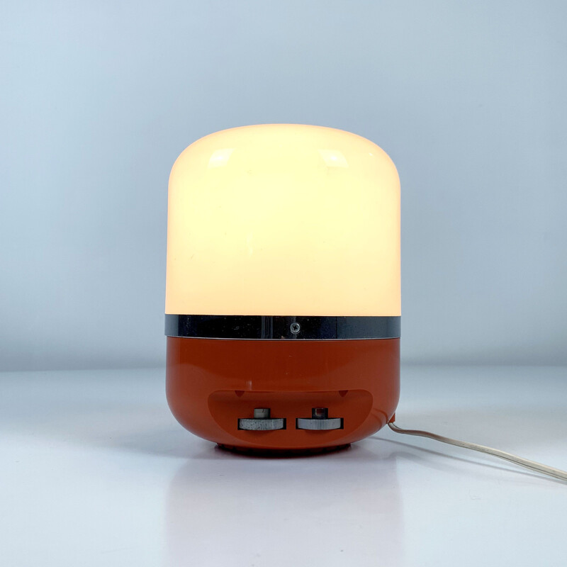 Vintage table lamp and coral AM radio by Adriano Rampoldi for Europhon 1970