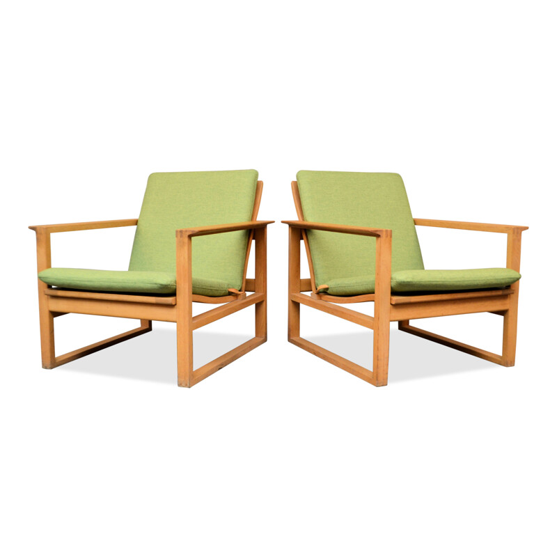 Paar vintage eiken lounge stoelen model 2256 van Børge Mogensen, 1950