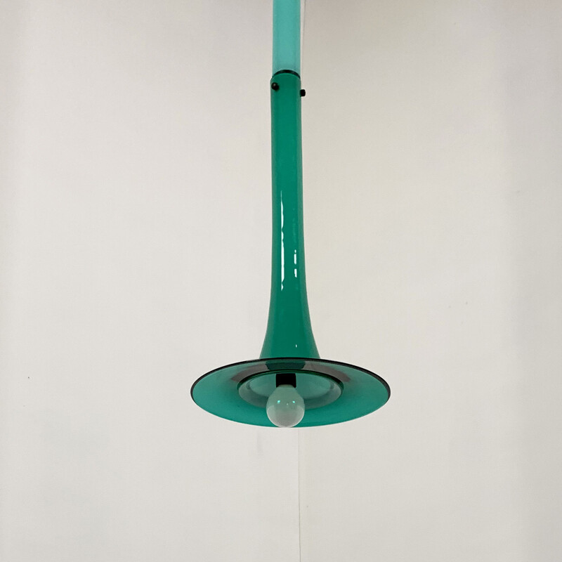 Suspension lumineux vintage en turquoise de Venini 1990
