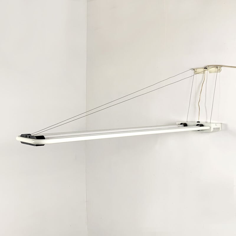 Vintage White Large Fluorescent Hanging Light by Gian N. Gigante for Zerbetto, 1980s