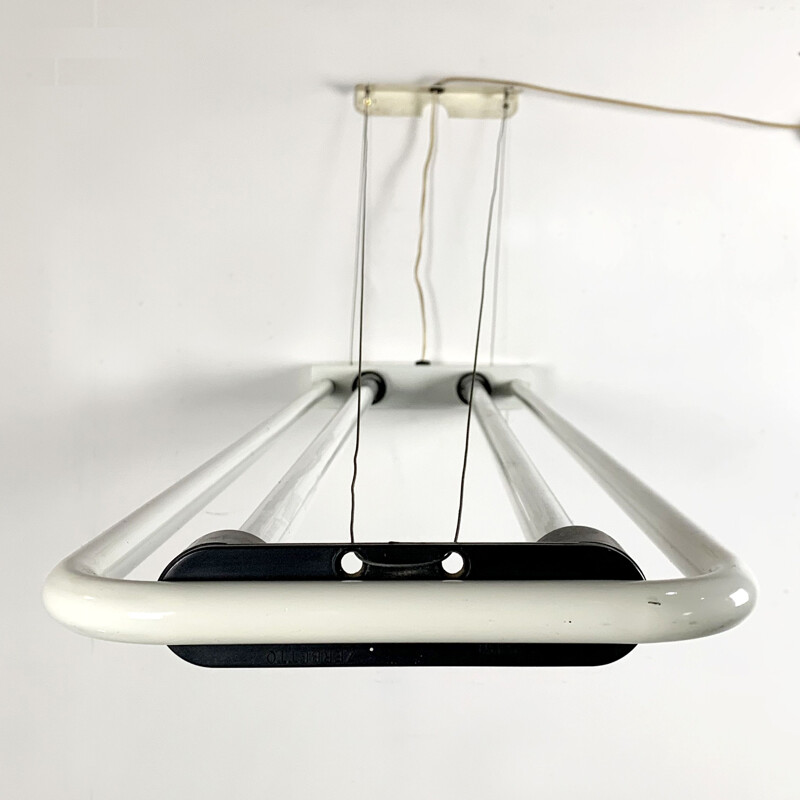 Vintage White Large Fluorescent Hanging Light by Gian N. Gigante for Zerbetto, 1980s