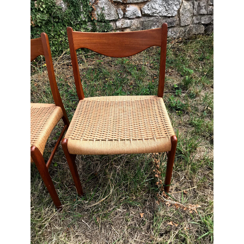 Set of 4 vintage chairs Arne Wahl Iversen teak and rope For Glyngøre Stolefabrik 1960