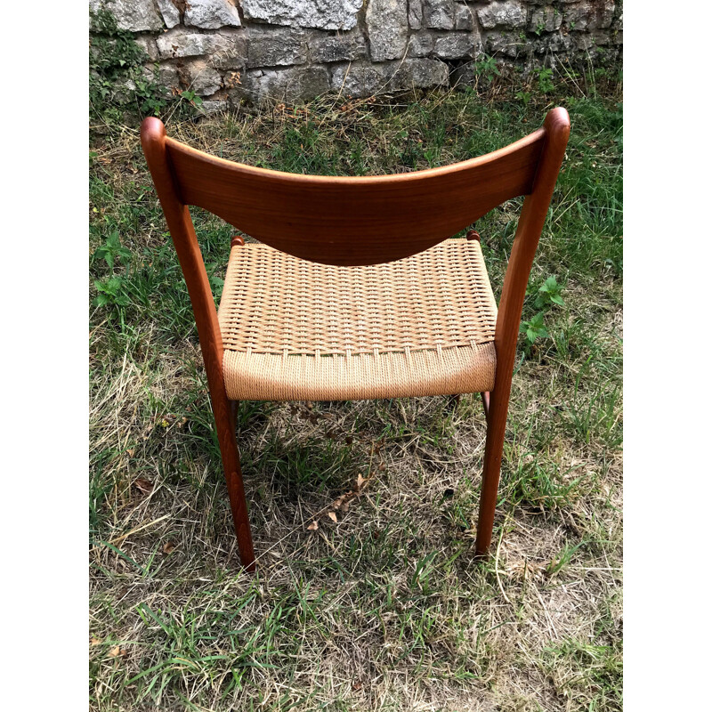 Set of 4 vintage chairs Arne Wahl Iversen teak and rope For Glyngøre Stolefabrik 1960