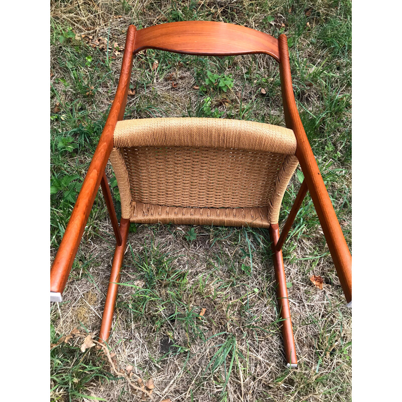 Set of 4 vintage chairs Arne Wahl Iversen teak and rope For Glyngøre Stolefabrik 1960