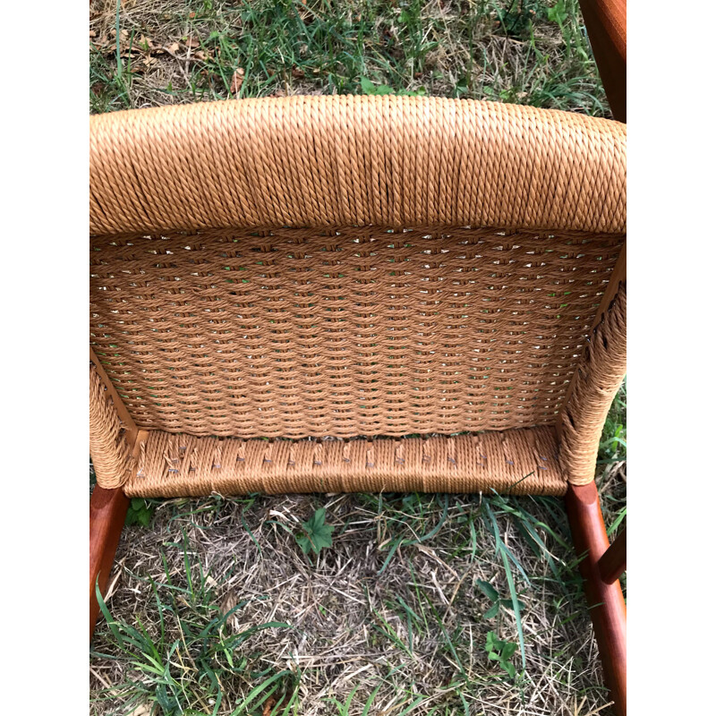 Set of 4 vintage chairs Arne Wahl Iversen teak and rope For Glyngøre Stolefabrik 1960