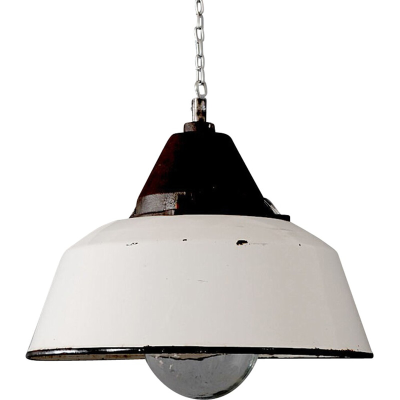 White enamel industrial lamp - 1960s