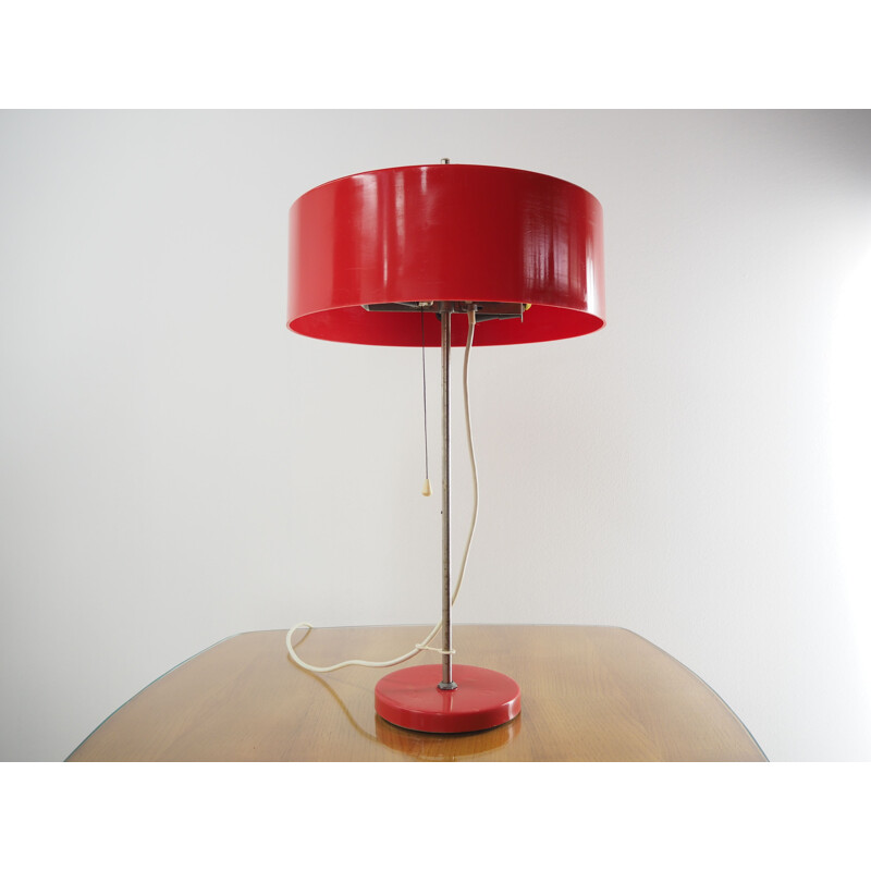 Vintage red plastic table lamp, 1970