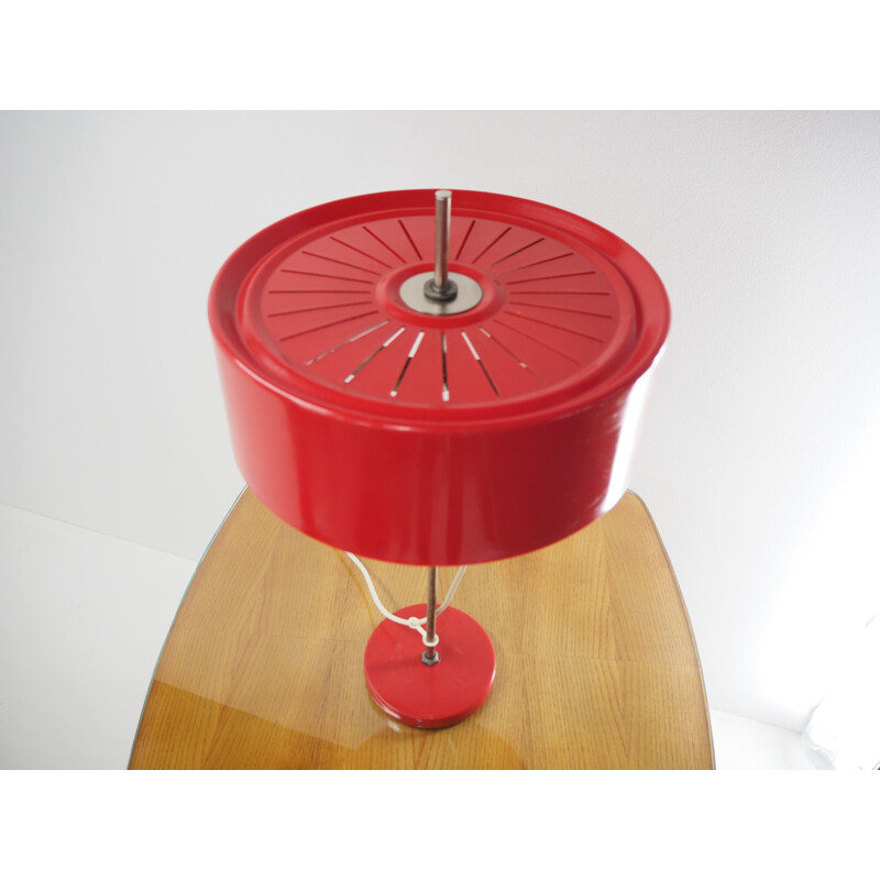 Vintage red plastic table lamp, 1970