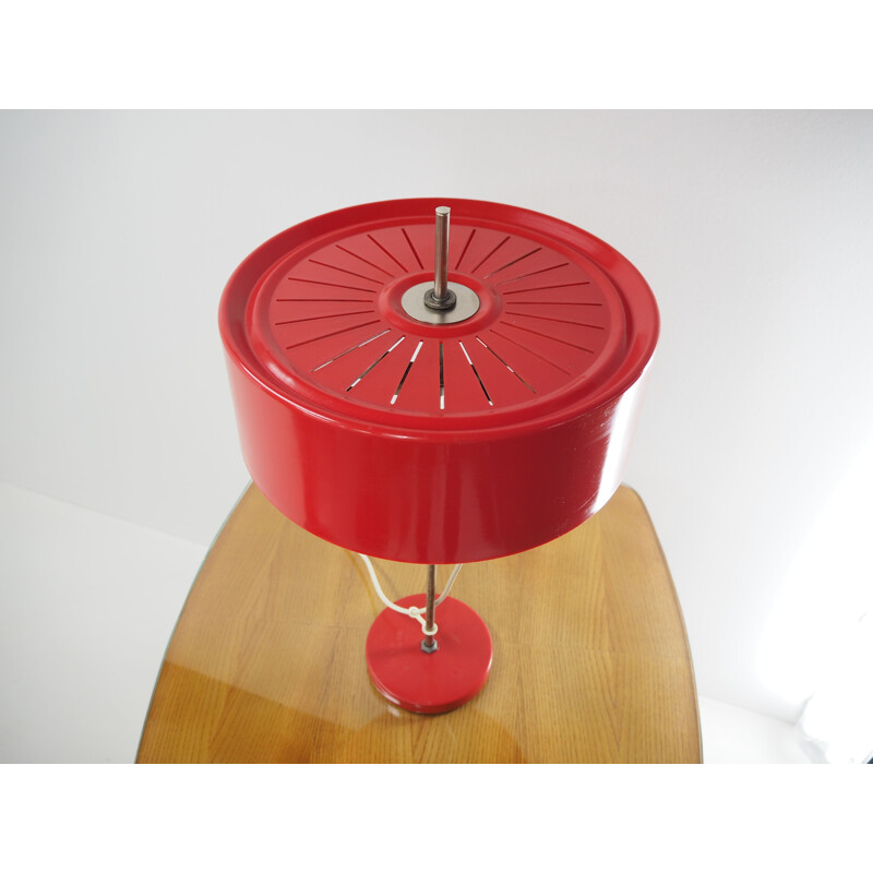 Vintage red plastic table lamp, 1970