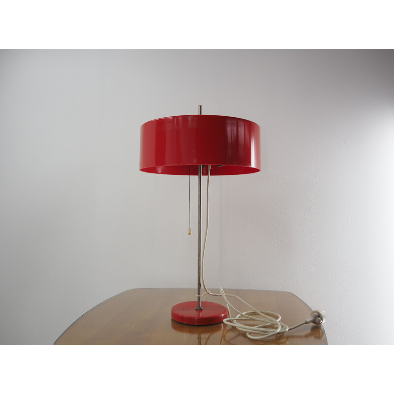 Vintage red plastic table lamp, 1970