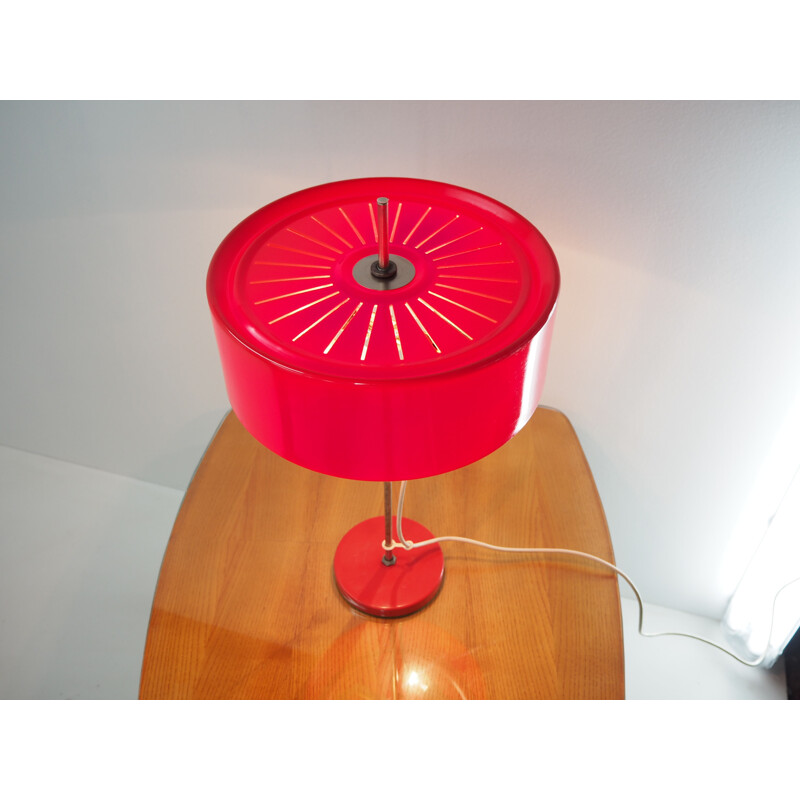 Lámpara de mesa vintage de plástico rojo, 1970