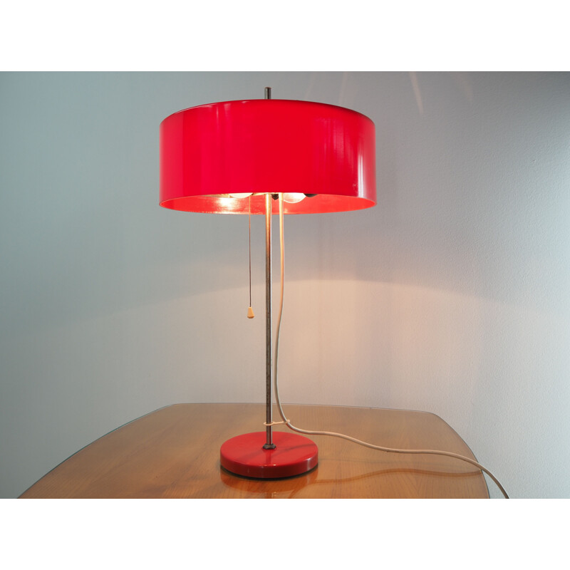 Vintage red plastic table lamp, 1970