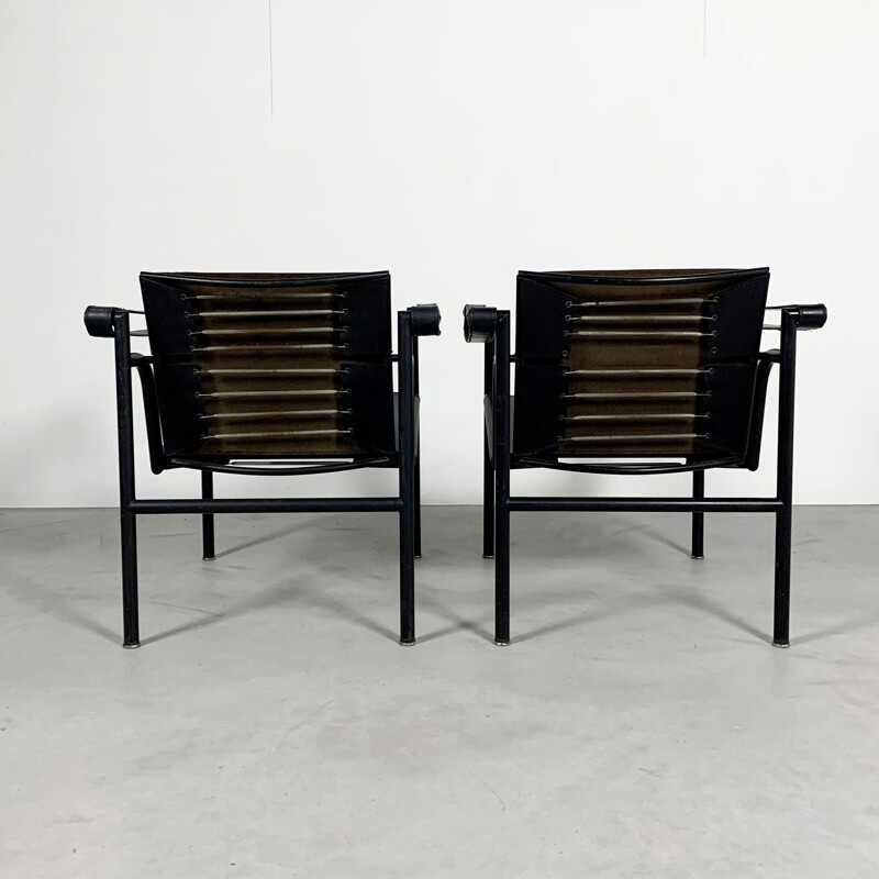 Pair of vintage Full Black LC1 Armchairs by Le Corbusier for Cassina, 1970s